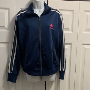 Adidas Navy Blue Track Jacket with White Stripes
